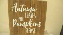 Autumn Leaves and Pumpkins Wood Sign - 18 inch - £32.47 GBP