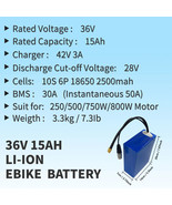36V 15Ah 800W Lithium Ion Ebike Battery Electric Bicycle Charger Cycling... - £125.02 GBP