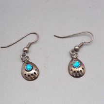 Silver Tone Turquoise Dangle Earrings Vtg - $44.55