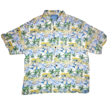 Bermuda Bay Hawaiian Camp Shirt SS Silk Waffle Men&#39;s L Boat Cantina Palm Tree - £22.54 GBP