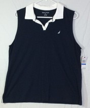 Nautica Top Shirt Tank Collared Navy White NWT Size XL Ladies Sleeveless Cotton - £21.27 GBP