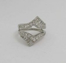 Baguatte &amp; Round Cut Diamonds Womens Enhancer Wrap Band Ring 14K White Gold Over - £99.95 GBP