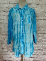 Great Northwest INDIGO Womens Button Up Shirt Blue Tie Dye 3/4 Sleeve Size L NEW - £23.54 GBP