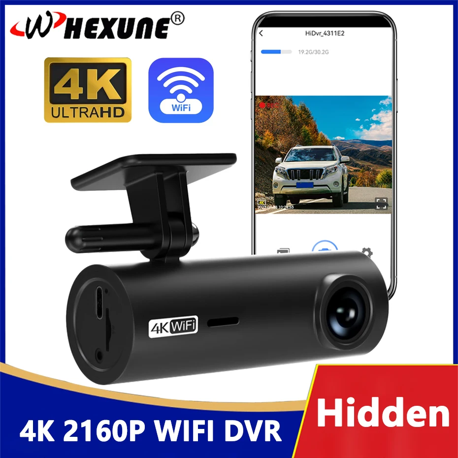 WHEXUNE 4K Car Video Recorder Voice Prompt Dash Cam 3840*2160P WiFi Dashcam - £45.99 GBP+