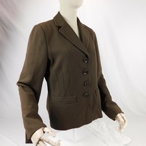 Kate Hill Women Brown Blazer Jacket 4 Button Lined Shoulder Pads Sz 6 - $14.99