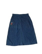 Vinatge 1970s Boho March 1 Denim Midi A Line Skirt Butterfly Embroidery W29-30&quot; - £31.19 GBP