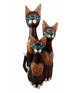 Balinese Wood Handicraft Heart Carving Feline Cat Family Set of 3 Figuri... - $64.40 CAD