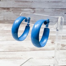 Vintage Clip On Earrings 1 &amp; 3/8&quot; Large Retro Hoops - Blue - £11.18 GBP