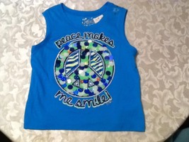 New Size 8 Justice shirt top blue PEACE MAKES ME SMILE glitter sequins Girls - £9.98 GBP