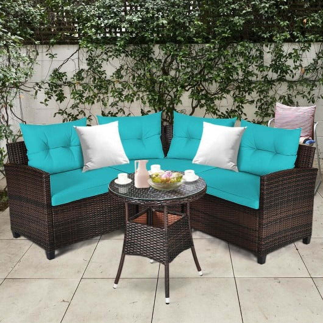 Primary image for 4Pcs Outdoor Cushioned Rattan Furniture Set-Turquoise