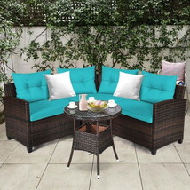 4Pcs Outdoor Cushioned Rattan Furniture Set-Turquoise - £511.40 GBP