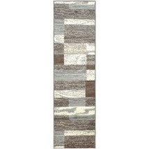 8' Light Blue And Ivory Patchwork Power Loom Stain Resistant Runner Rug - $1,510.87 MXN