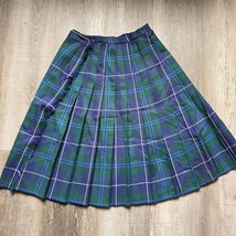 Vintage Pleated Wrap Skirt Navy Blue Green Kilt Plaid Tartan Kilt Studen... - $34.94