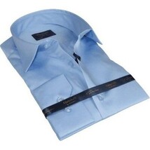 Men 100% Sateen Cotton Shirt Manschett Quesste Turkey Slim Fit 4010-11 SKy Blue image 7