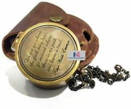 Ralph Waldo Emerson Quote Solid Brass Compass with Anchor Embossed Leather Case - £23.94 GBP