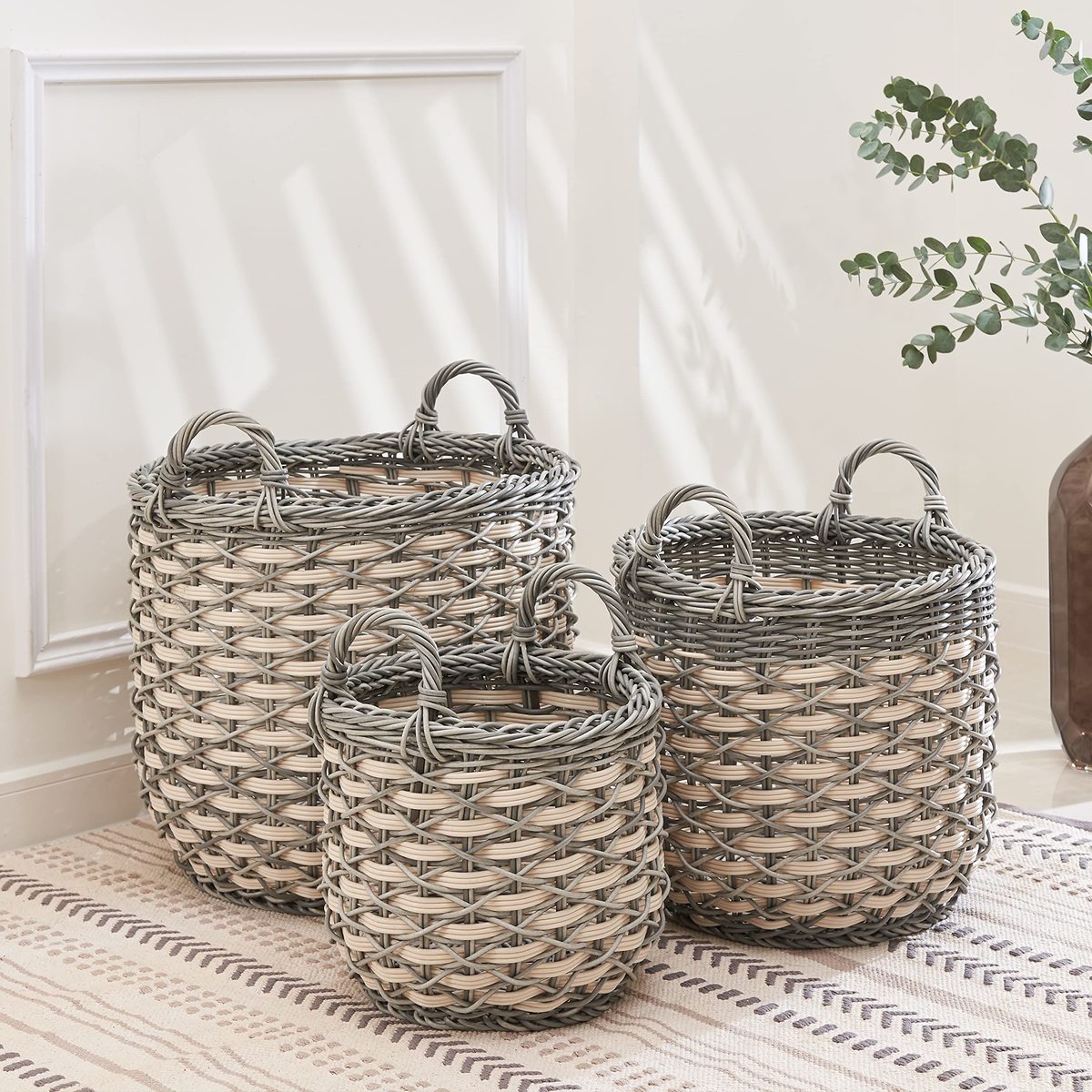 Set of 3 CATLEZA 12.6-inch, 15-inch and 17.7-inch Stackable Hand Woven Wicker St - $138.55 Set of 3 CATLEZA 12.6-inch, 15-inch and 17.7-inch Stackable Hand Woven Wicker St - $138.55