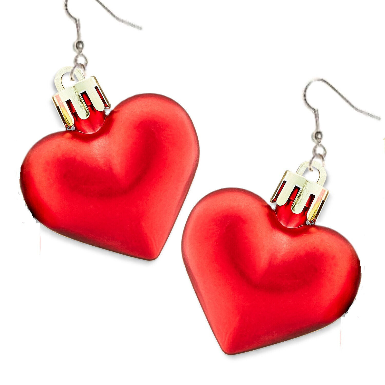 Primary image for Funky Huge Oversize PUFFY HEART EARRINGS Valentine Disco Party Jewelry-FROST RED