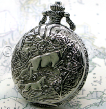 Silver Pocket Watch Antique Men HUNTING design 47 MM Fob Chain and Gift ... - $19.49