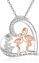 Flamingo Necklace 925 Sterling Silver Necklace Flamingo Heart Necklace Engraving - £76.54 GBP