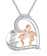 Flamingo Necklace 925 Sterling Silver Necklace Flamingo Heart Necklace E... - £76.87 GBP