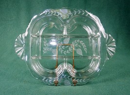 Etched Glass Relish Tray, 5 Sections, ~ Tiffin-Franciscan, Flower &amp; Leaf Pattern - £46.85 GBP