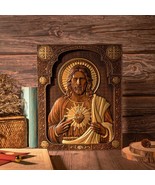 Our Lord Jesus Sacred Heart Wood Carving - Christian Catholic Personalized - €61,23 EUR+