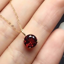 1.50Ct Round Cut Red Garnet Solitaire Pendant 14K Yellow Gold Finish Free Chain - £125.89 GBP