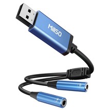 Usb To Dual 3.5Mm Audio Jack Adapter, Sapphire Blue Trrs External Stereo... - £15.65 GBP