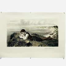 Vtg Art Print Absorbed In Robinson Crusoe Hand Colored Lithograph R Collins - £26.23 GBP