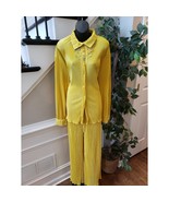 Yellow Pleated Lounge Set XL Button Top Wide Leg Pants 2-Piece Stretch O... - $90.03 CAD