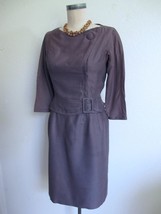 Vintage 60s 2 Pc-Look Dress X XS Brown Wrap Style Buckle Pencil Skirt Secretary - £71.92 GBP