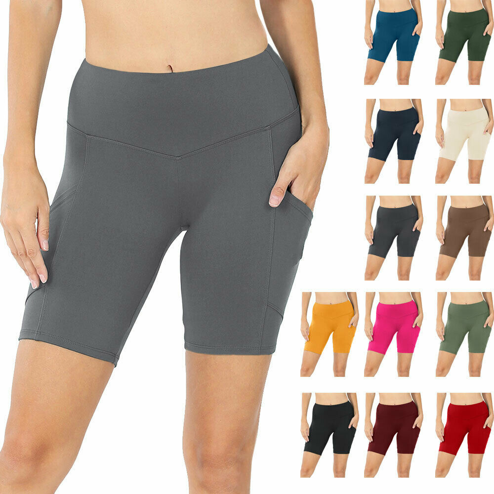 Womens High Waist Workout Biker Yoga Running Shorts Buttery Soft w/ Pockets