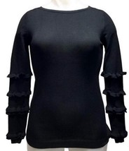 NY Collection Women Black Ruffle-Sleeve Sweater (X-Small) - $16.50