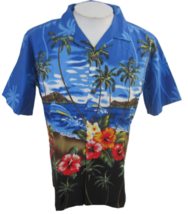 Palmwave vintage Men Hawaiian Scenic camp shirt aloha luau tropical vintage MorL - £19.01 GBP