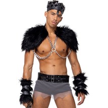 Viking Hunk Warrior Costume Faux Fur Shoulder Harness Chainmail Skirt Cr... - $76.49