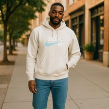 Nike SB Skate Hoodie Mens M Pullover Cream Color Sweatshirt Spellout Log... - $29.40