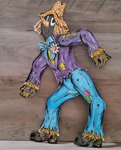 Vintage Halloween Die Cut Moveable Jointed Colorful Scarecrow Decoration 14&#39;&#39; - £18.50 GBP