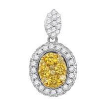 14kt White Gold Womens Round Canary Yellow Diamond Oval Cluster Pendant - £1,288.25 GBP