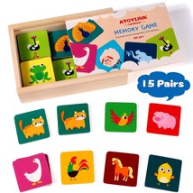Matching Memory Game For Kids 3 And Up - 30Pcs Cute Animal Wooden Memory Card Ma - £18.82 GBP