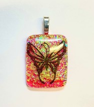 Butterfly on Orange Dichroic. Fused Glass Pendant with Necklace - £19.98 GBP