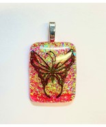 Butterfly on Orange Dichroic. Fused Glass Pendant with Necklace - £19.65 GBP