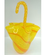 Vintage Hand Blown Yellow Orange Upside Down Umbrella Bowl - 10-11&quot; - £38.03 GBP