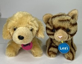 Justice Pet Shop Plush Lexi Tiger Striped Tabby Cat &amp; Penny Golden Retriever 5” - £19.25 GBP