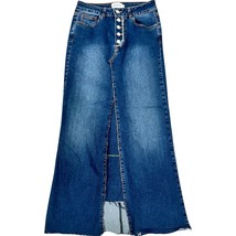 Litz by Uniq Blue Denim Raw Hem Jean Maxi Skirt size 5 / 27 Y2K Streetwe... - $33.38