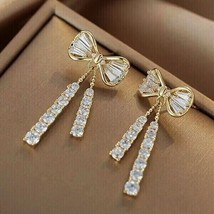 14K Yellow Gold Over 3.00Ct Round Simulated Diamond bow Drop/Dangle Earrings - £94.95 GBP