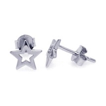 NWT Small Sterling Silver 925 Rhodium Plated Open Star Post Earrings - £10.54 GBP