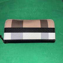 plaid faux Leather Zip Around Ladies Clutch With Zippered Change Purse - $9.14