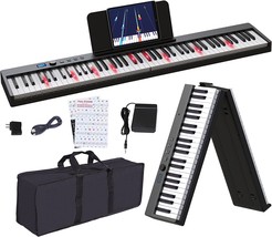 Bluetooth Electric Piano With Sustain Pedal, Folding Piano Keyboard 88 Key With - £188.62 GBP