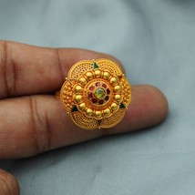 Peridot Detailed Design 22k Yellow Gold Ring, Indian Gold Ring, Indian G... - £953.86 GBP