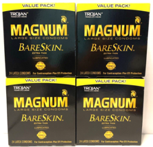 Trojan Magnum Bareskin Condoms Lubricated LARGE Latex 24 Count 10/2027 LOT OF 4 - £67.82 GBP